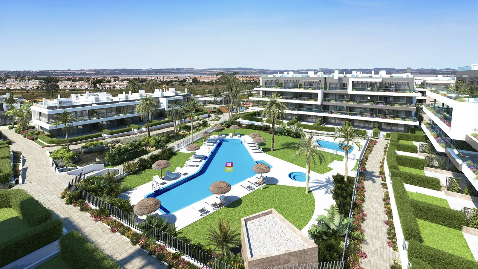 Földszinti 3 hálószobás teraszos prémium lakás Torreviejában a spanyol tengerpartnál csodálatos közösségi terekkel. – Torrevieja